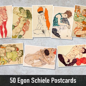 50 Egon Schiele Postcards, Printable Art, Digital Paper, Instant Download zdjęcie 1