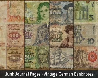 Junk Journal Pages, Vintage German Banknotes Theme, Vintage Digital Collage Sheets for Scrapbooking, Instant Download