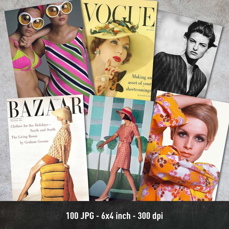 Wall Collage Kit, Vintage Fashion, 100 Images of Vintage Fashion Photos and Magazine Covers, Instant Download image 2
