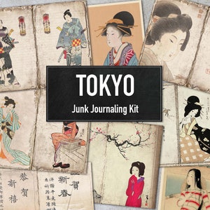 Zestaw do robienia dzienników śmieciowych „Tokyo”, japońskie arkusze kolaży do druku do scrapbookingu, pliki JPG do natychmiastowego pobrania