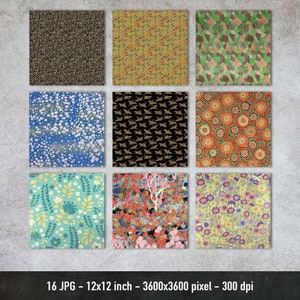 Japanese Chiyogami, 16 Different Images, Yuzen Washi Paper, Digital Origami Paper, Instant Download image 2