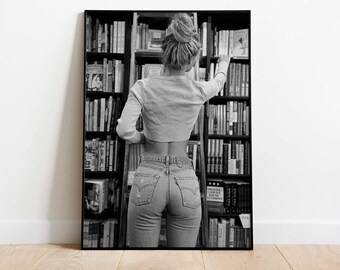 Bookstore Booty, Stylish Luxury Fashion Poster, Downloadable Black and White Art, Wall Decor