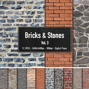 Bricks & Stones, Brick and Wall Texture Vol.3, 12 Different Images, Digital Paper, Instant Download