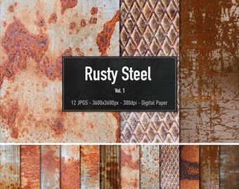 Rusty Grunge Steel Vol.1, 12 Different Images, Digital Paper, Instant Download