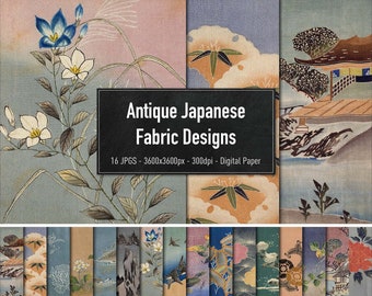 Antique Japanese Fabric Designs, 16 Different Images, Digital Paper, Instant Download