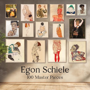 Egon Schiele - 100 Master Pieces, The Artist's 100 Most Beautiful Works of Art, Downloadable Posters, Instant Download