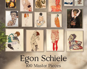 Egon Schiele - 100 Master Pieces, The Artist's 100 Most Beautiful Works of Art, Downloadable Posters, Instant Download