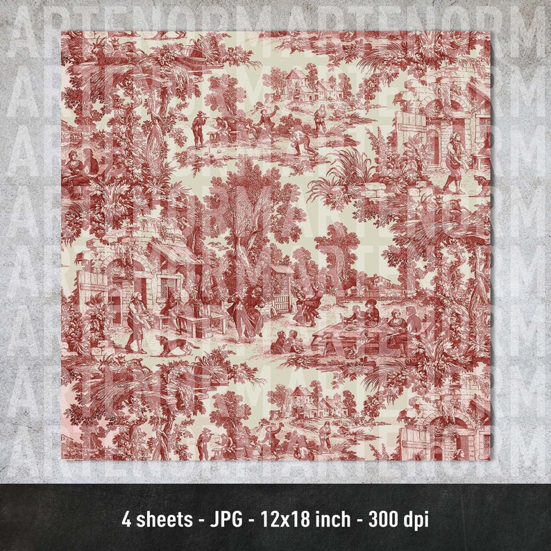 Toile de Jouy, French Fabric Design, Digital Paper, Vol.3, Instant Download image 2