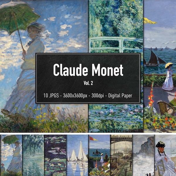 Claude Monet, Vol.2, 10 Different Images, Digital Paper, Instant Download.