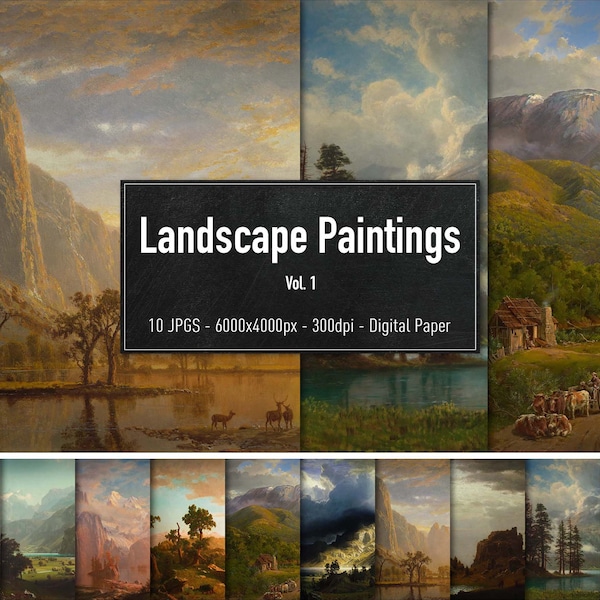 Landscape Paintings, 10 HiRes Classic Oil Paintings Vol.1, Downloadable Backgrounds, Photoshop Overlay, Photo Backdrops, Instant Download