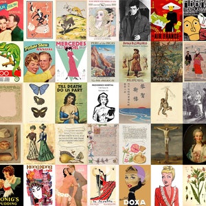 Wall Collage Kit, Mixed Vintage Posters Vol.4, 45 Images of Vintage Photos, Illustrations and Magazine Covers, Instant Download