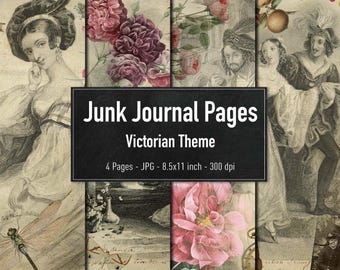 Junk Journal Pages, Victorian Theme, Vintage Digital Collage Sheets for Scrapbooking, Instant Download