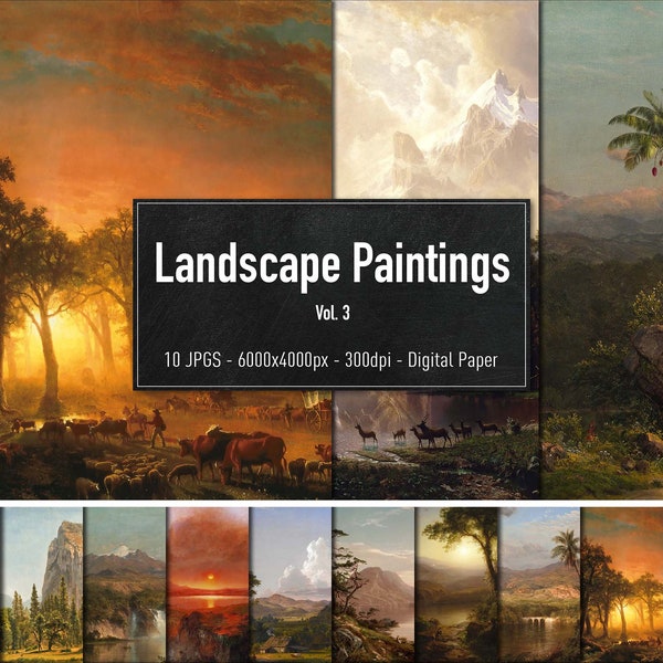 Landscape Paintings, 10 HiRes Classic Oil Paintings Vol.3, Downloadable Backgrounds, Photoshop Overlay, Photo Backdrops, Instant Download