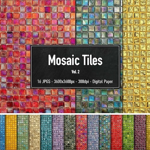 Mosaic Tiles, Vol.2, 16 Different Images, Digital Paper, Instant Download