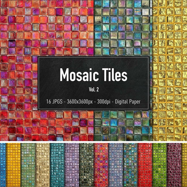 Mosaic Tiles, Vol.2, 16 Different Images, Digital Paper, Instant Download