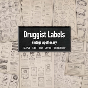 Vintage Druggist Labels, Printable Collage Sheets for Scrapbooking and Junk Journaling, Instant Download