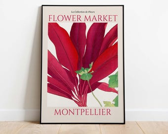 Flower Market Montpellier, Abstract Floral Illustration Art Poster, Vintage Floral Wall Art, Printable Poster, Instant Download