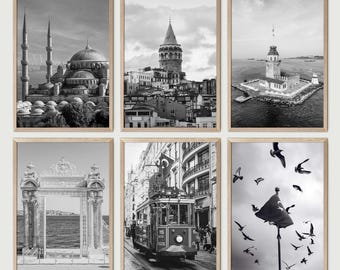 Istanbul - Turkey, Set of 6 Posters, Black & White Travel Photography, Downloadable Art Print, Instant Download