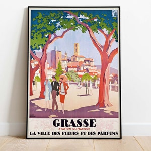 Grasse, cartel de viaje francés vintage, impresión de arte de alta resolución descargable, descarga instantánea