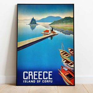 Cartel de Grecia, cartel de viaje vintage de Korfu, impresión de arte de alta resolución descargable, descarga instantánea