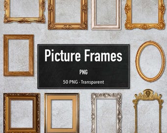 PNG - Picture Frames, 50 Transparent Real Frames, Digital Clipart, Instant Download
