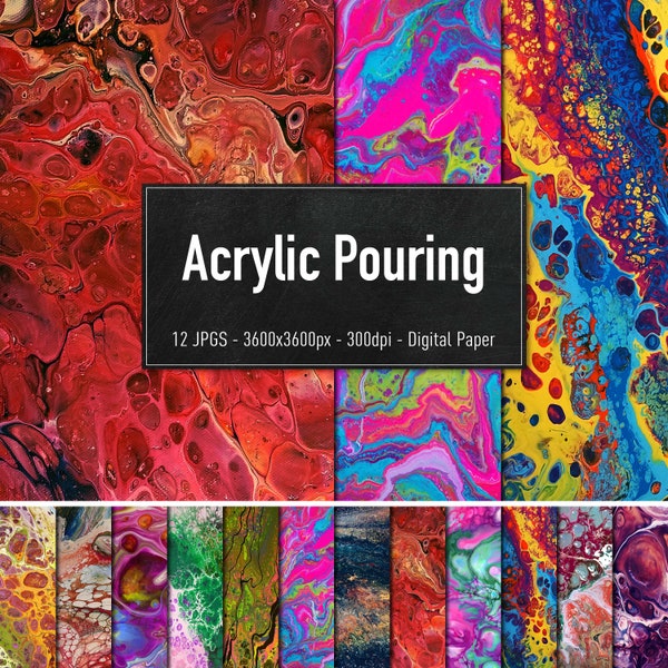 Acrylic Pouring, 12 Different Images, Digital Paper, Instant Download
