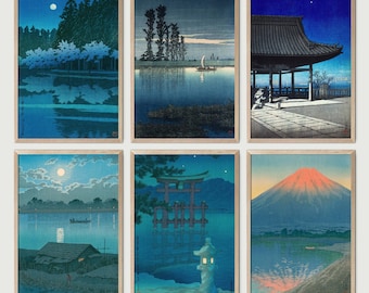 Set of 6 Japanase Woodblock Paintings, Downloadable Vintage Art Print, Ukiyo-e Art, Instant Download, 5 Different Sizes