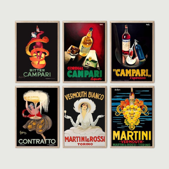 Set of 6 Posters - Alcohol Kitchen Posters, Vintage Beverage Advertising, Downloadable Art Print, Instant Download