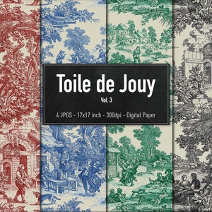 Toile de Jouy, French Fabric Design, Digital Paper, Vol.3, Instant Download image 1