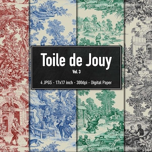 Toile de Jouy, French Fabric Design, Digital Paper, Vol.3, Instant Download image 1