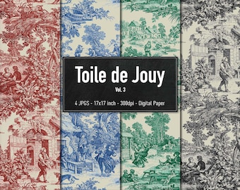 Toile de Jouy, French Fabric Design, Digital Paper, Vol.3, Instant Download