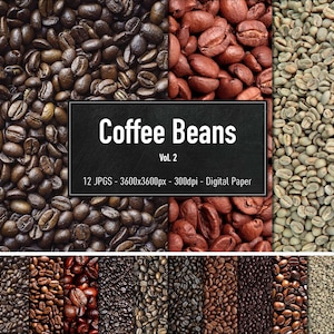 Kaffeebohnen Vol.2, 12 verschiedene Bilder, Digitales Papier, Sofortiger Download