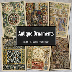 Antique Ornaments, 30 Illustrations, Digital Paper, Instant Download