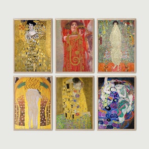 Set of 6 Gustav Klimt Paintings, Downloadable Art Print, Instant Download