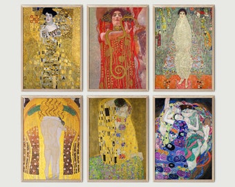 Set of 6 Gustav Klimt Paintings, Downloadable Art Print, Instant Download