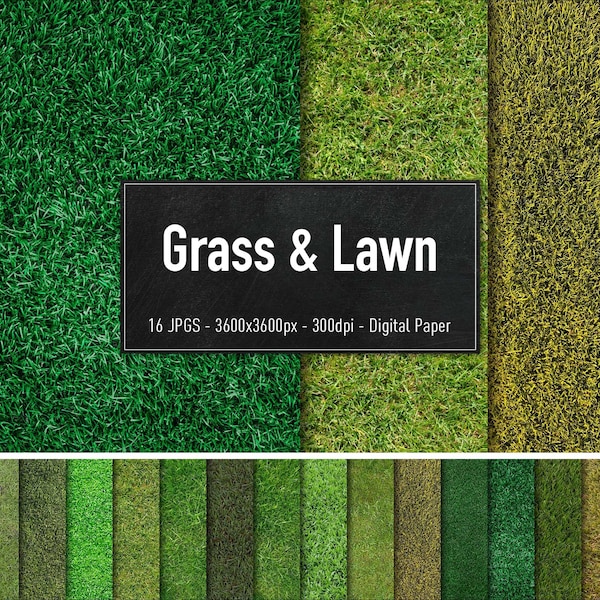 Gras & Rasen, 16 verschiedene Bilder, Digitales Papier, Sofortiger Download