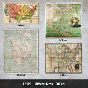 Vintage USA Maps, 12 Printable Illustrations, Digital Paper, Instant ...