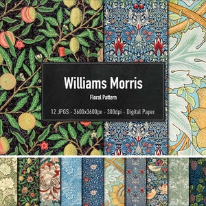 William Morris, Floral Pattern, 12 Different Images, Digital Paper, Instant Download