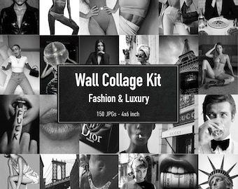 Wall Collage Kit, Fashion & Luxury, 150 Black and White Aesthetic Images, Printable Wall Decor, Instant Download