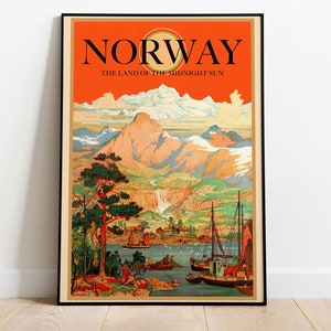 Noruega, pôster de viagens vintage, impressão artística de alta resolução para download, download instantâneo