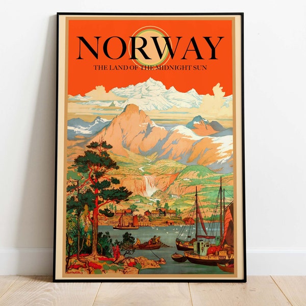 Norway, Vintage Travel Poster, Downloadable Hi-Res Art Print, Instant Download