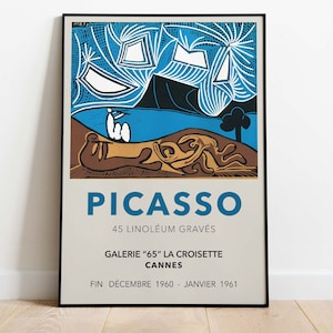 Picasso Exhibition Poster, Vintage Downloadable Art Print, Instant Download, Linoleum Graves