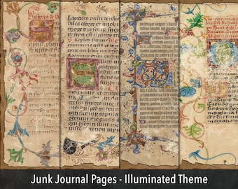 Junk Journal Pages, Illuminated Manuscripts Theme, Vintage Digital Collage Sheets for Scrapbooking, Instant Download
