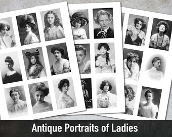 Antique Portraits of Ladies, Vintage Photos, Junk Journaling Ephemera, Printable Images, Digital Paper, Instant Download