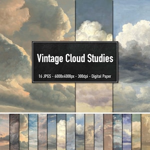 Vintage Cloud Studies, 16 HiRes Classic Oil Paintings, Downloadable Backgrounds, Photoshop Overlay, Photo Backdrops, Instant Download