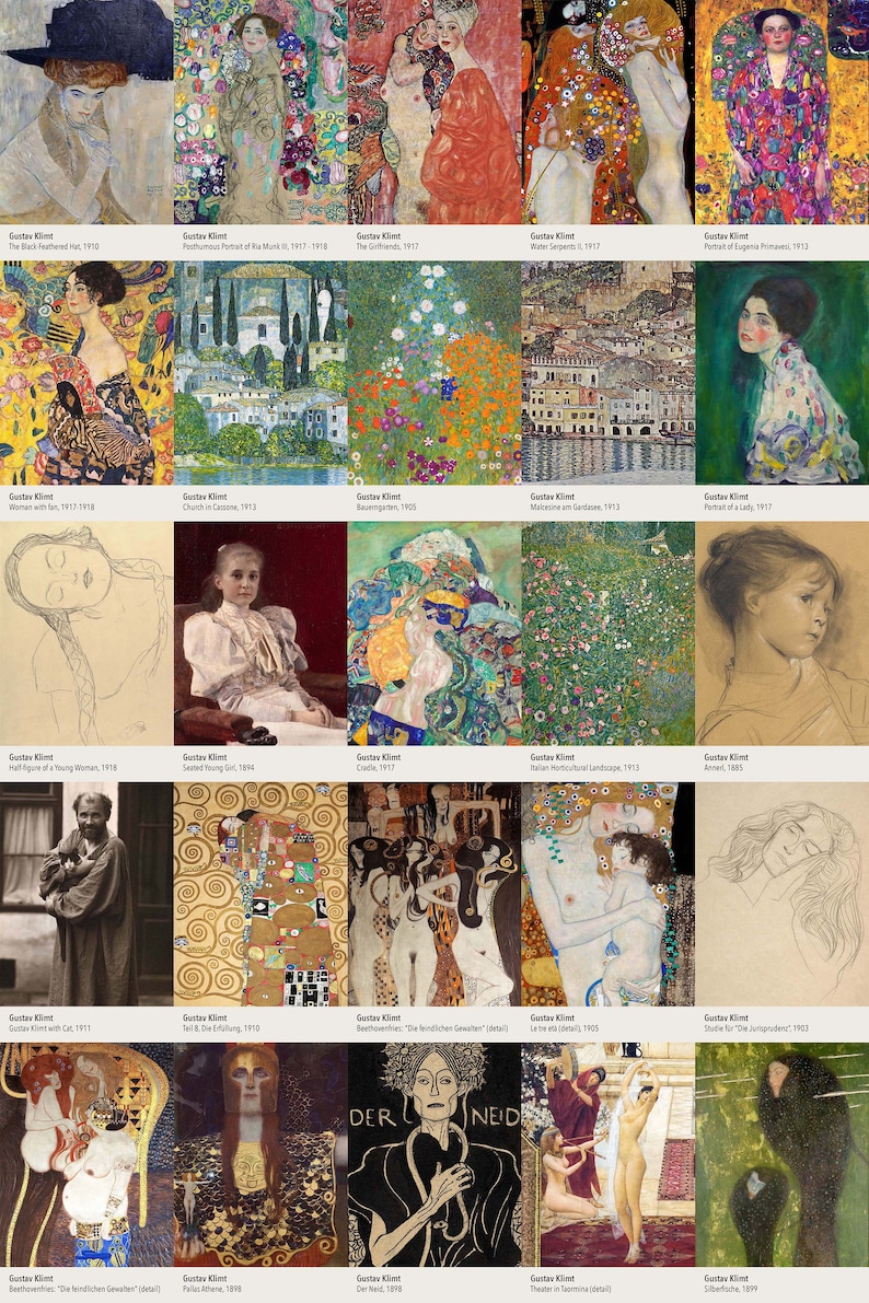 Kit de collage mural, Gustav Klimt Paintings, Collection de 60 images, Art mural, Téléchargement instantané image 2