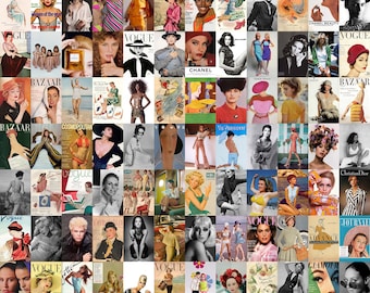 Zestaw do kolażu ściennego, moda vintage, 100 obrazów zdjęć mody vintage i okładek magazynów, natychmiastowe pobieranie