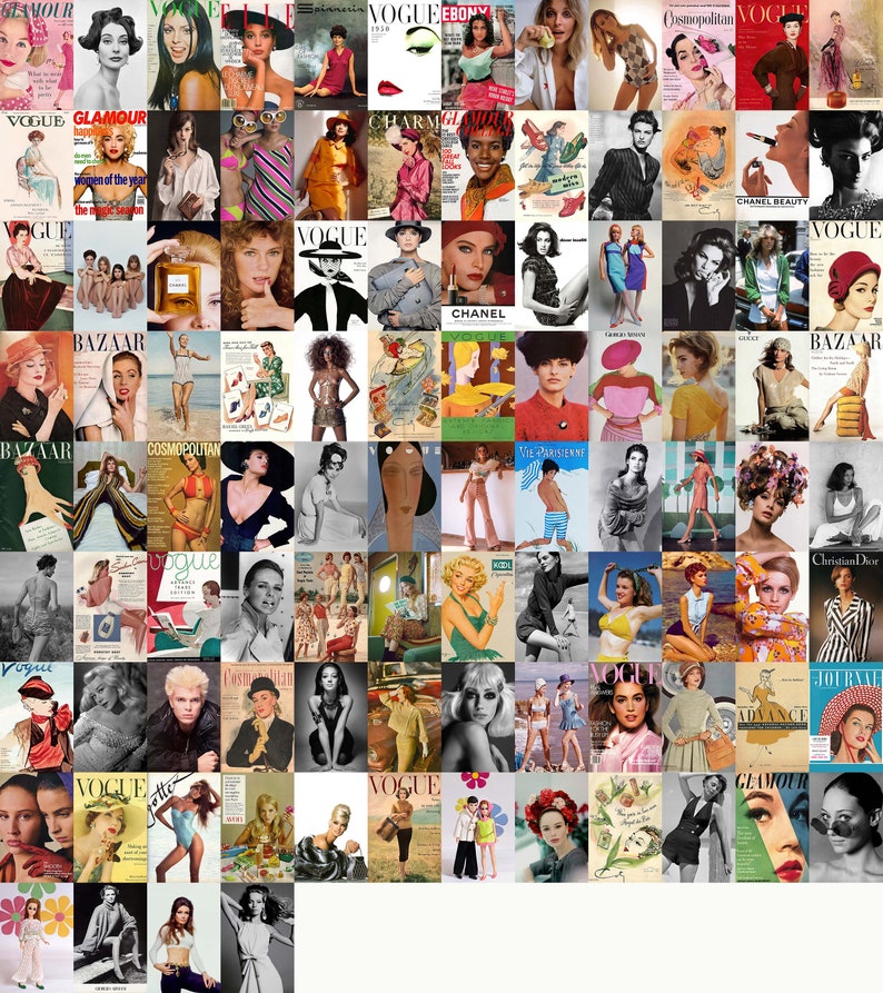 Wall Collage Kit, Vintage Fashion, 100 Images of Vintage Fashion Photos and Magazine Covers, Instant Download image 1