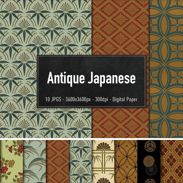 Antike japanische Muster, 10 verschiedene Bilder, Digitales Papier, Sofortiger Download