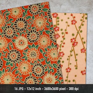 Japanese Chiyogami, 16 Different Images, Yuzen Washi Paper, Digital Origami Paper, Instant Download image 4